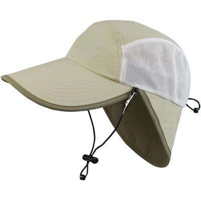 Sun Hats Taslon UV Cap with Flap and Mesh Sides - Khaki / White - C611LV4H1MB $25.58