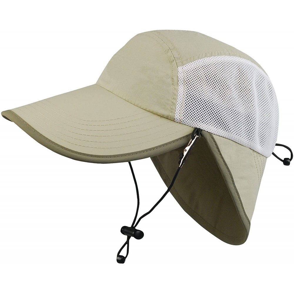 Sun Hats Taslon UV Cap with Flap and Mesh Sides - Khaki / White - C611LV4H1MB $14.33