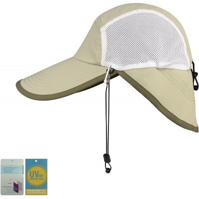 Sun Hats Taslon UV Cap with Flap and Mesh Sides - Khaki / White - C611LV4H1MB $14.33