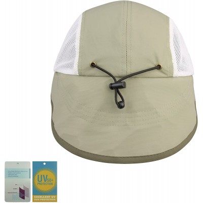 Sun Hats Taslon UV Cap with Flap and Mesh Sides - Khaki / White - C611LV4H1MB $14.33