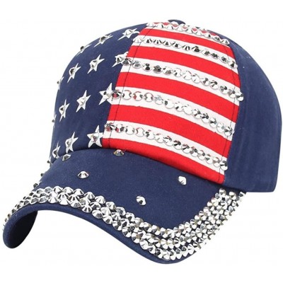 Skullies & Beanies Baseball caps chaofanjiancai American Flag Hats Women Men Summer Rhinestone Snapback Adjustable - Navy - C...