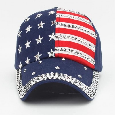 Skullies & Beanies Baseball caps chaofanjiancai American Flag Hats Women Men Summer Rhinestone Snapback Adjustable - Navy - C...