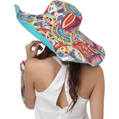 Sun Hats Women Large Brim Bucket Hats Anti-UV Foldable Beach Travel Flat Sun Hat Cap Topee - Blue - C812O6MNHWL $16.97