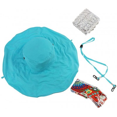 Sun Hats Women Large Brim Bucket Hats Anti-UV Foldable Beach Travel Flat Sun Hat Cap Topee - Blue - C812O6MNHWL $16.97