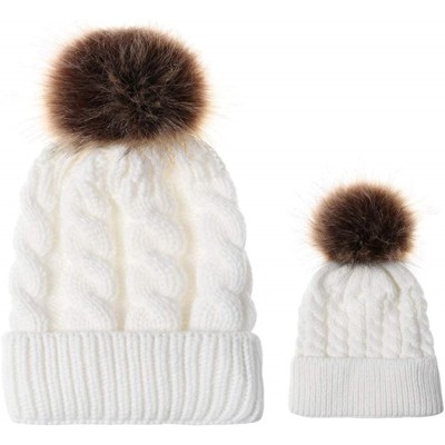 Skullies & Beanies Family Matching Mom Baby Knitting Wool Hemming Hat Keep Warm Winter Ball Hat Cap - ❤white❤ - C218IQ98ZQR $...