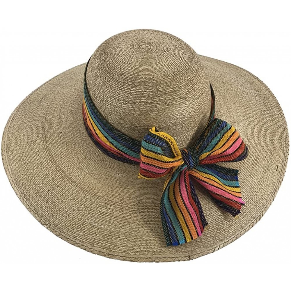 Sun Hats The Original DAMA Lady's Moreno Palm Straw Sun Hat - Cafe W/ Yellow/Rainbow Bow - CV184NIM9YC $31.00