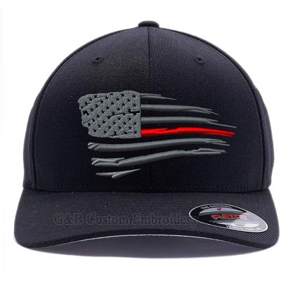 Baseball Caps Thin Red Line Waving USA Flag. Embroidered. 6477 Wool Blend Cap - Black - CK1808QTZDX $26.71