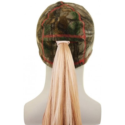 Skullies & Beanies Ladies Camo Beanie with Ponytail Hole - Realtree Xtra/Melon Fleece - CE18CTO47NH $9.79