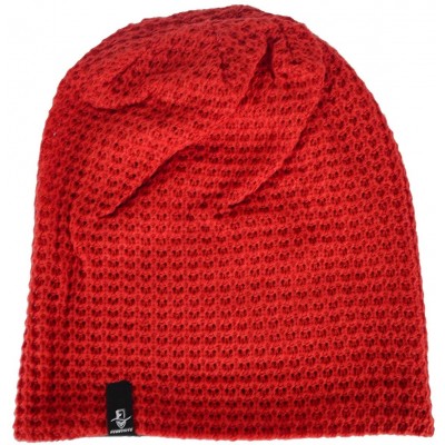 Berets Women's Knit Slouchy Beanie Baggy Skull Cap Turban Winter Summer Beret Hat - Solid Red - CV18UEXS7NG $21.64