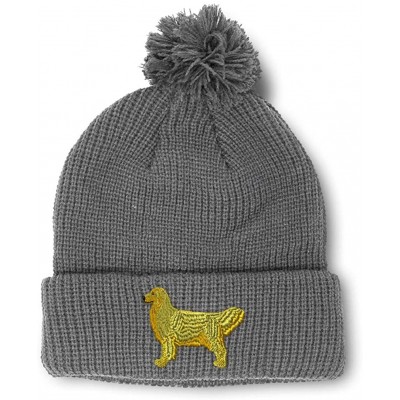 Skullies & Beanies Custom Pom Pom Beanie Golden Retriever Dog C Embroidery Acrylic - Light Grey - C718A3HX5A6 $13.48