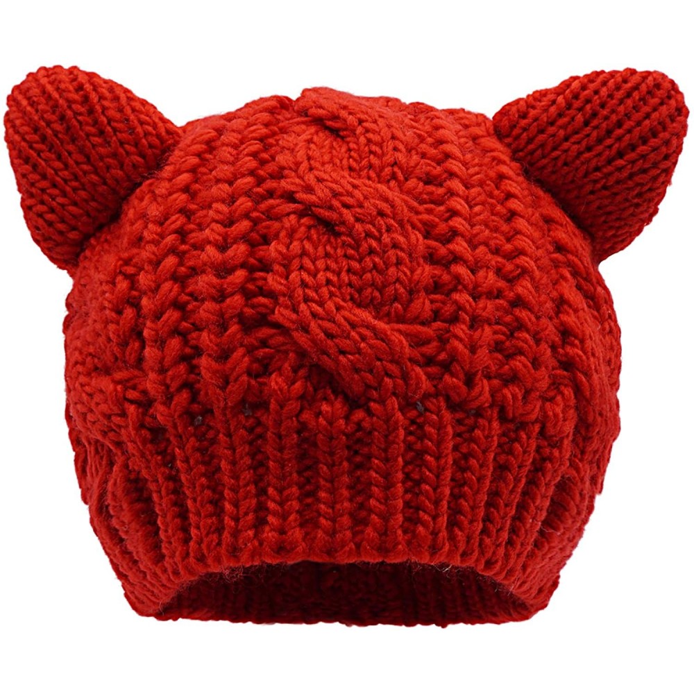 Skullies & Beanies Women's Hat Cat Ear Crochet Braided Knit Caps - Red_child - C91887TUORE $9.44