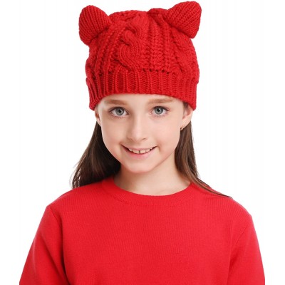 Skullies & Beanies Women's Hat Cat Ear Crochet Braided Knit Caps - Red_child - C91887TUORE $9.44