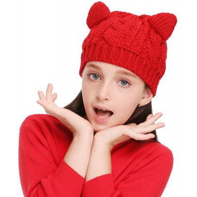 Skullies & Beanies Women's Hat Cat Ear Crochet Braided Knit Caps - Red_child - C91887TUORE $9.44