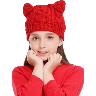 Skullies & Beanies Women's Hat Cat Ear Crochet Braided Knit Caps - Red_child - C91887TUORE $9.44