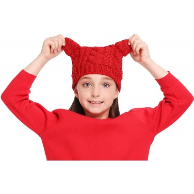 Skullies & Beanies Women's Hat Cat Ear Crochet Braided Knit Caps - Red_child - C91887TUORE $9.44