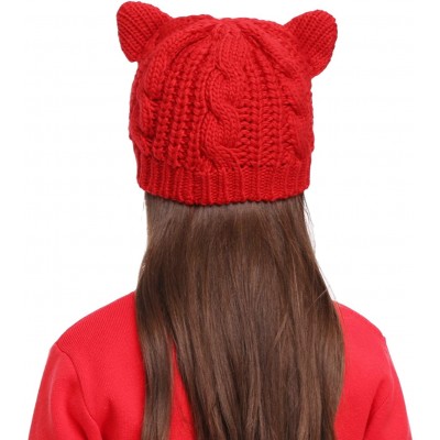 Skullies & Beanies Women's Hat Cat Ear Crochet Braided Knit Caps - Red_child - C91887TUORE $9.44