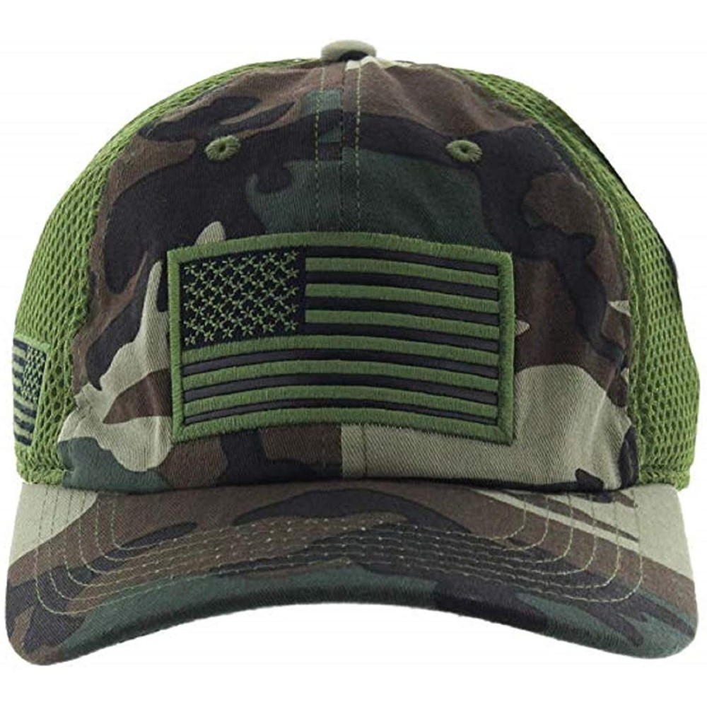 Baseball Caps American US Military Embroidered Flag Soft Mesh Hat Trucker Cap - Green Camo - CJ18U8AE0KD $13.41