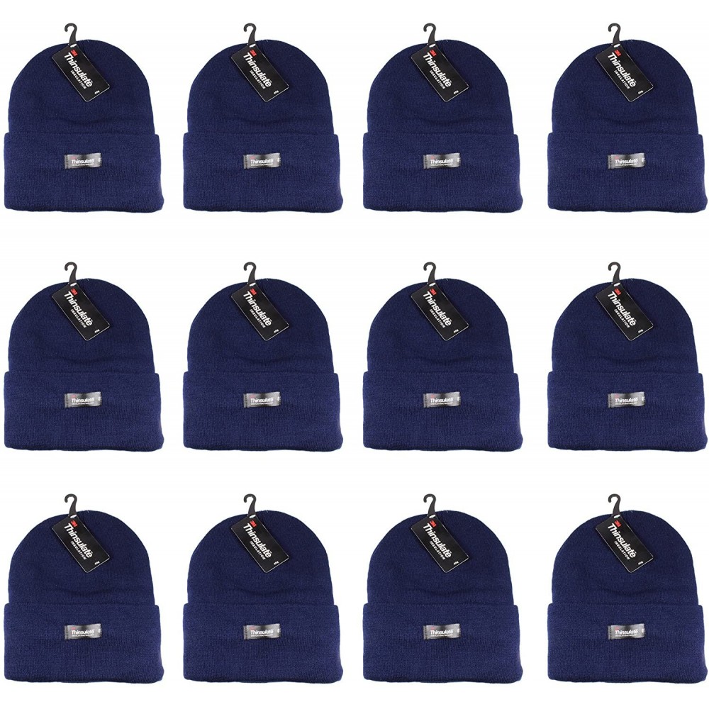 Skullies & Beanies 3M Thinsulate Women Men Knitted Thermal Winter Cap Casual Beanies-Wholesale Lot 12 Packs - Navy - C5187C5N...