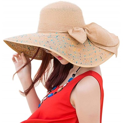 Sun Hats Women's Big Bowknot Straw Sun Hat Floppy Foldable Roll up UV 50+ Beach Cap - Pink-style B - CX18STNEE8M $11.31