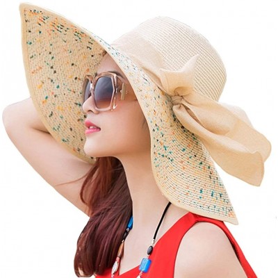 Sun Hats Women's Big Bowknot Straw Sun Hat Floppy Foldable Roll up UV 50+ Beach Cap - Pink-style B - CX18STNEE8M $11.31