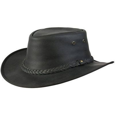 Rain Hats Lone Wolf Leather Hat - Black - CL11DY4H2ZR $99.56