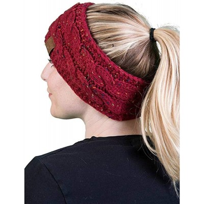 Skullies & Beanies Women Knit Elastic Sport Hair Band Soft Stretch Dotted Yarn Turban Hat - Wine Red - CF18KLANL8X $6.88