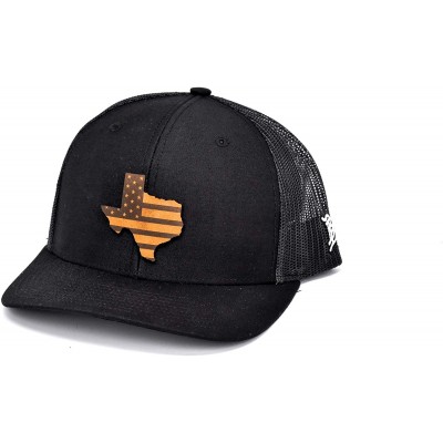 Baseball Caps 'Texas Patriot' Leather Patch Hat Curved Trucker - Black/Black - C018IGQHSSI $23.22