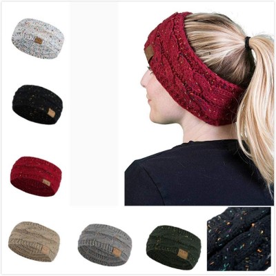 Skullies & Beanies Women Knit Elastic Sport Hair Band Soft Stretch Dotted Yarn Turban Hat - Wine Red - CF18KLANL8X $6.88