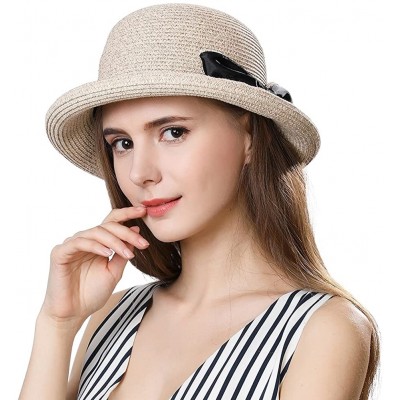 Fedoras Womens Wide Roll Up Brim Packable Straw Sun Cloche Hat Fedora Summer Beach 55-58cm - Beige_99037 - CL18D9GTUK0 $21.83