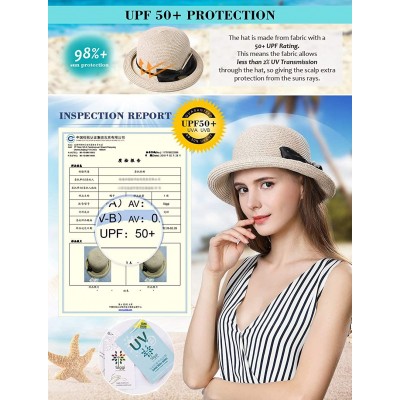 Fedoras Womens Wide Roll Up Brim Packable Straw Sun Cloche Hat Fedora Summer Beach 55-58cm - Beige_99037 - CL18D9GTUK0 $21.83