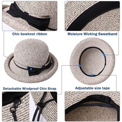 Fedoras Womens Wide Roll Up Brim Packable Straw Sun Cloche Hat Fedora Summer Beach 55-58cm - Beige_99037 - CL18D9GTUK0 $21.83