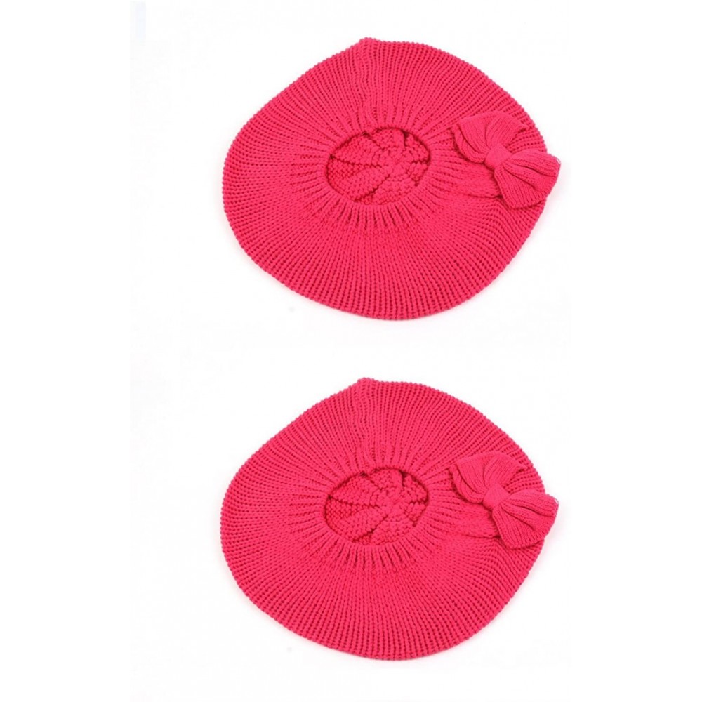 Berets Women's Fashion Knitted Beret Gill Pattern with Bow 162HB - 2 Pcs Hot Pink & Hot Pink - C81267YOIS9 $26.13