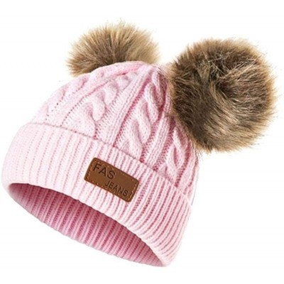 Skullies & Beanies Girls Boys Knit Cap Warm Fur Ball Baby Winter Knit Hat Children Beanie Hats & Caps - Light Pink - CH192KEY...