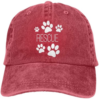 Baseball Caps Men's/Women's Adjustable Denim Fabric Baseball Caps Dog Paw Print Rescue Dad Hat - Red - CS18RZ7YWDX $16.50