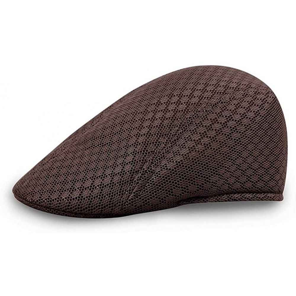 Newsboy Caps Men's Women's Breathable Mesh Solid Color Berets Newsboy Hat - Brown - CX18EQ4DXEY $14.27