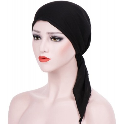Skullies & Beanies Summer Chemo Scarf Lightweight Silky Beanie Ruffle Cap Cancer Headwear for Womens - Black - CP18GNXEC6C $1...