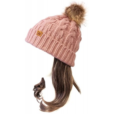 Skullies & Beanies Mommy & Me Mother Child Winter Warm Soft Knit Beanie with Pom Pom - Mommy & Me Pink Beanie - C0180K89L7E $...