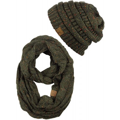 Skullies & Beanies Soft Stretch Colorful Confetti Cable Knit Beanie and Infinity Loop Scarf Set - Dark Olive - CL18KHC97HL $2...