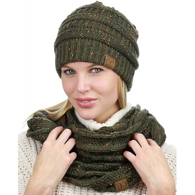 Skullies & Beanies Soft Stretch Colorful Confetti Cable Knit Beanie and Infinity Loop Scarf Set - Dark Olive - CL18KHC97HL $2...