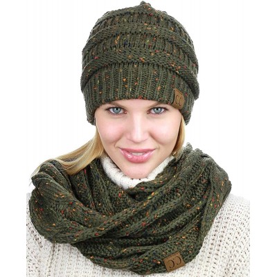 Skullies & Beanies Soft Stretch Colorful Confetti Cable Knit Beanie and Infinity Loop Scarf Set - Dark Olive - CL18KHC97HL $2...