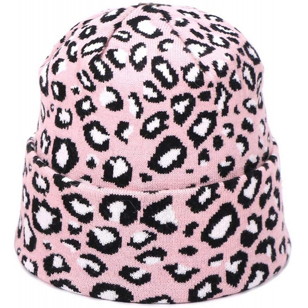 Skullies & Beanies Leopard Print Beanie Hat Scarf Set Winter Double Beanies Hats for Women Elasticity Warm Scarves Pompom Hat...