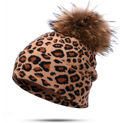 Skullies & Beanies Leopard Print Beanie Hat Scarf Set Winter Double Beanies Hats for Women Elasticity Warm Scarves Pompom Hat...