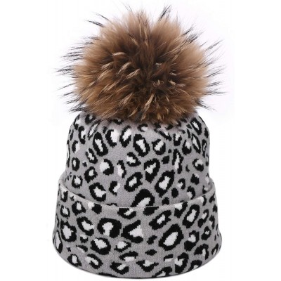 Skullies & Beanies Leopard Print Beanie Hat Scarf Set Winter Double Beanies Hats for Women Elasticity Warm Scarves Pompom Hat...