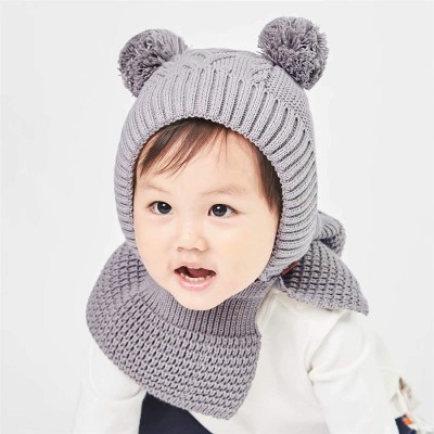 Skullies & Beanies Toddler Baby Fleece Lined Winter Hat Knit Windproof Hood Sarf Beanie - Grey - CI18Z34G039 $12.31