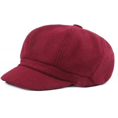 Newsboy Caps Women Vintage Newsboy Cabbie Peaked Beret Cap Warm Baker Boy Visor Hat Flat Cap - Wine Red - CL1888LGH03 $12.27