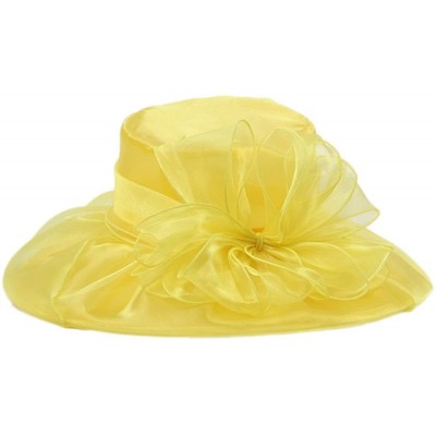 Sun Hats Women's Colorful Organza Kentucky Wide Brim Bow Derby Sun Hat - Yellow - C212GSWKQEP $10.47