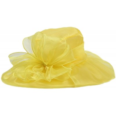 Sun Hats Women's Colorful Organza Kentucky Wide Brim Bow Derby Sun Hat - Yellow - C212GSWKQEP $10.47