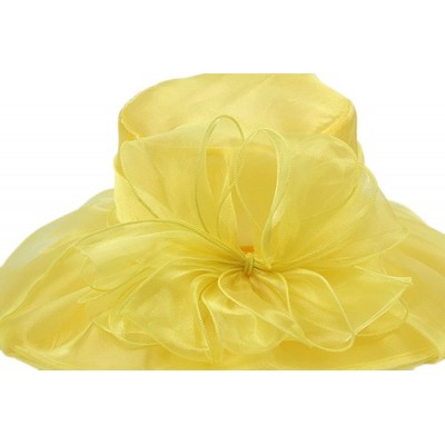 Sun Hats Women's Colorful Organza Kentucky Wide Brim Bow Derby Sun Hat - Yellow - C212GSWKQEP $10.47