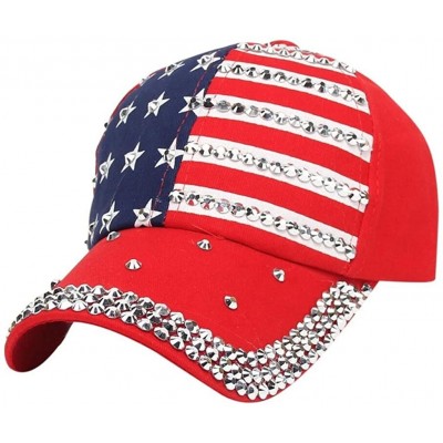 Skullies & Beanies Baseball caps chaofanjiancai American Flag Hats Women Men Summer Rhinestone Snapback Adjustable - Red - CQ...