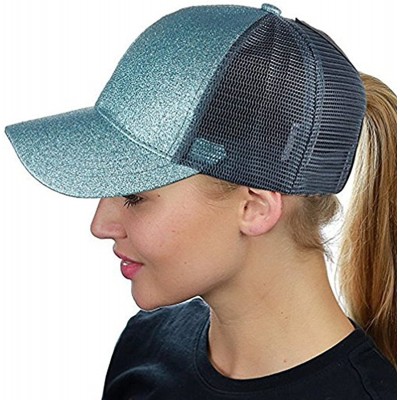 Skullies & Beanies Ponytail Cap Messy Trucker Adjustable Visor Baseball Cap Hat Unisex - Glitter Light Blue - CV18EYL06X4 $15.68